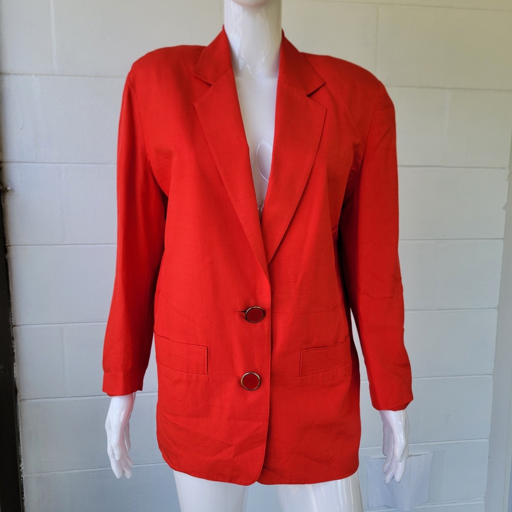 G.G.R. Silk Blazer Red Women S Vintage 80s 90s Power Suit Corporate Casual Retro